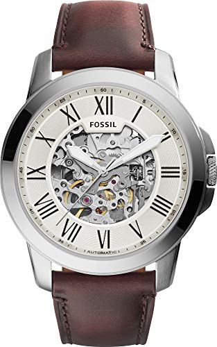 Fossil Herrenuhr Grant, mechanisches Automatikwerk, 45mm Silbernes Edelstahlgehäuse mit Lederarmband, ME3099 im Sale